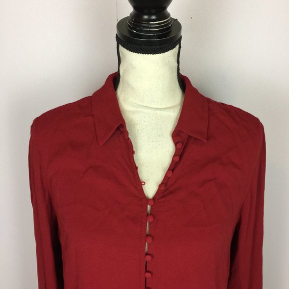 Soft Surroundings Blouse Top Size PS Womans Petite Red Button Front Long Sleeve - Picture 5 of 15